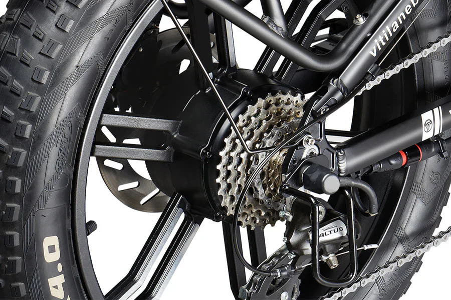Vitilan I7 Pro Fat Tyre E-Bike in Black-rear gear view