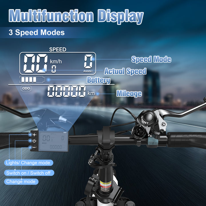 Koolux BK6S Folding E-Bike in Black-display specs