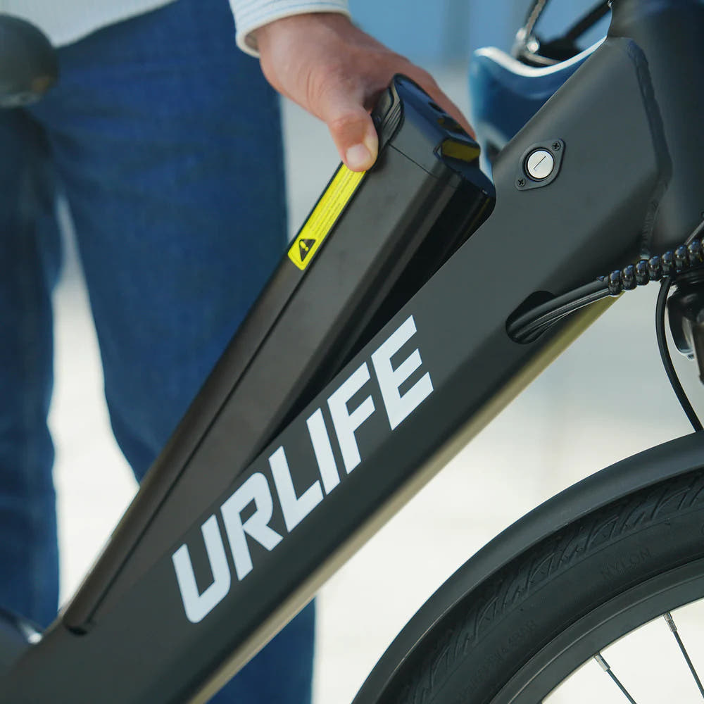 URLIFE E26 City E-Bike in Black-battery view