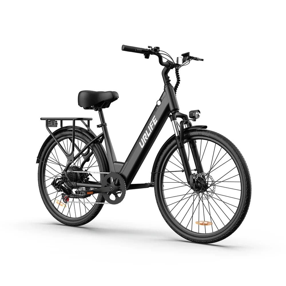 URLIFE E26 City E-Bike in Black-front side view