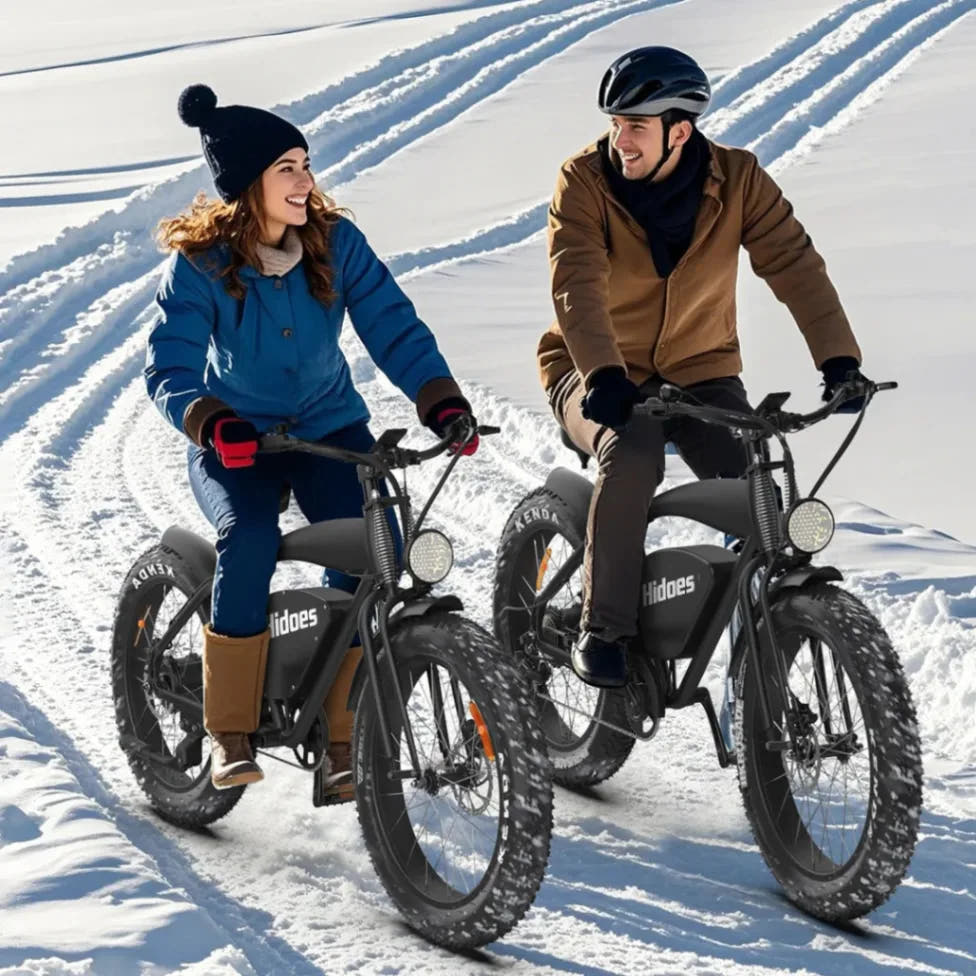 Hidoes B3 Fat Tyre E-Bike-riders in snow