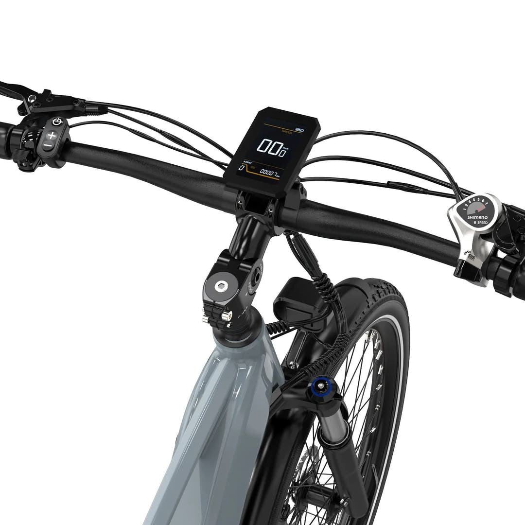 Koolux X3 City E-Bike in Grey-aerial handle view