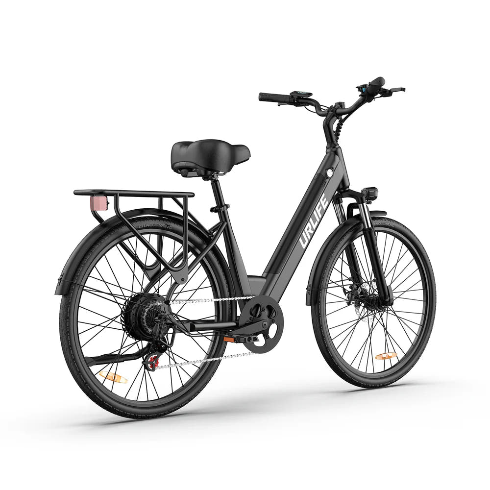 URLIFE E26 City E-Bike in Black-rear side view
