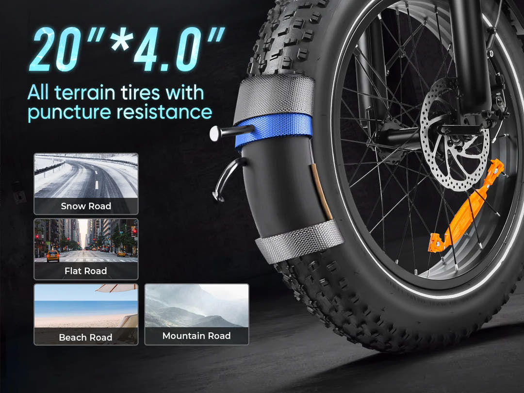 Samebike LOTDM200-II E-Bike in Black-tyre specs for all terrain