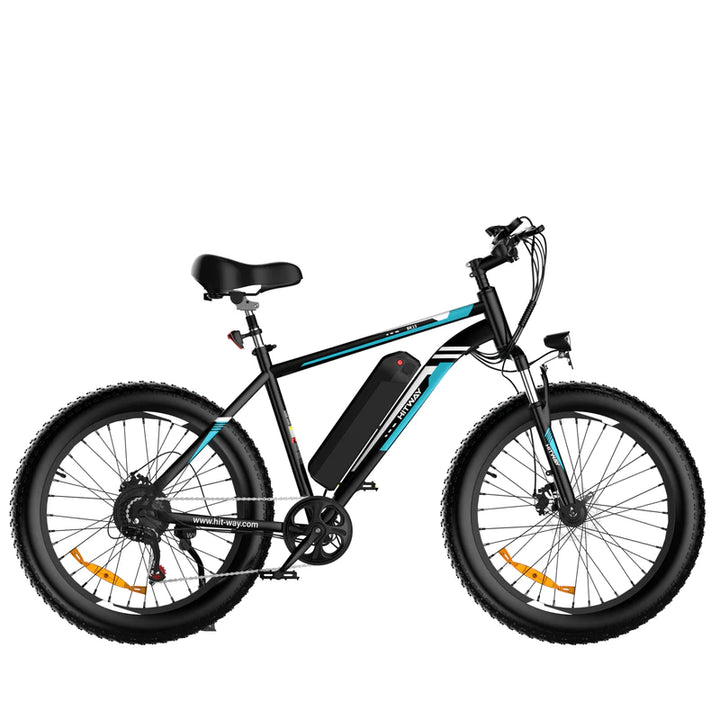 HITWAY BK15 26x4.0 Inch Fat Tire Electric Mountain Bike - Black and Blue, 250W Shimano 7-Speed E-MTB