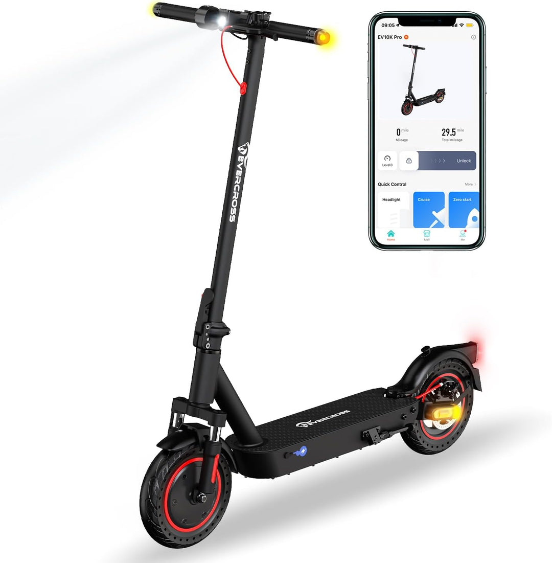 Evercross EV10K Pro Electric Scooter - Black with Red Accents, Foldable E-Scooter with App Control and Lights