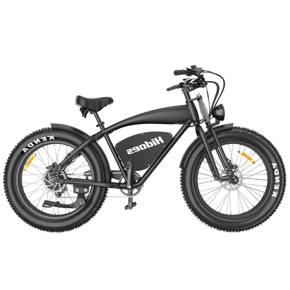 Hidoes B3 Fat Tire Electric Bike - Black, Cruiser Style E-Bike with Wide Tires and Headlight