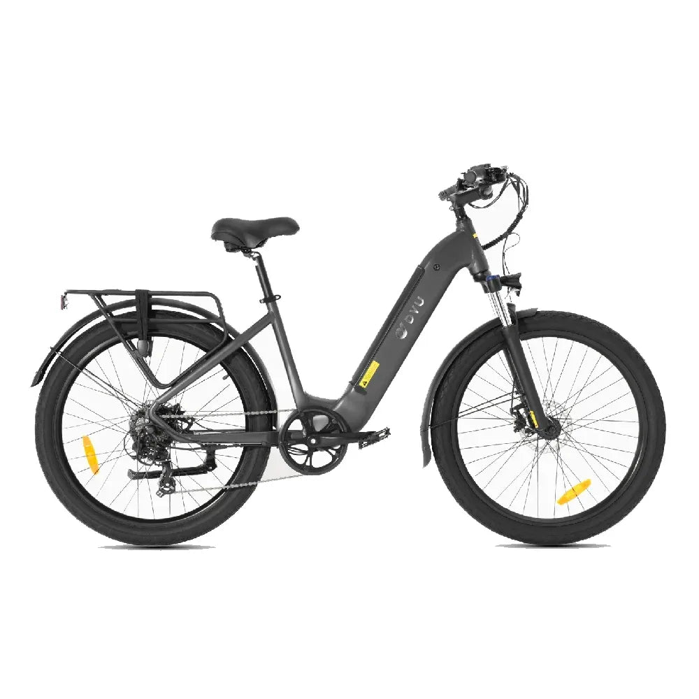DYU C1 26 Inch City Electric Bike - Grey, Step-Thru E-Bike with Rear Rack and Fenders