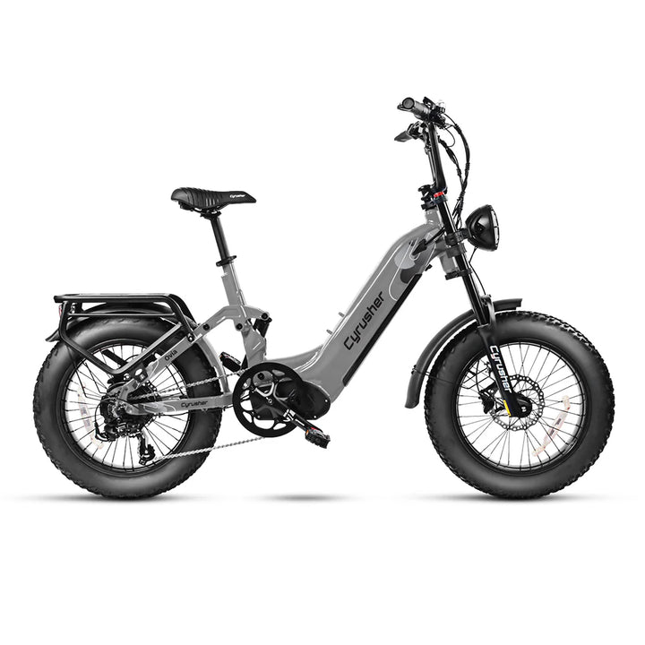 Cyrusher Ovia Step-Through Fat Tire Electric Bike - Grey, Low Step E-Bike with Wide Tires and Rear Rack