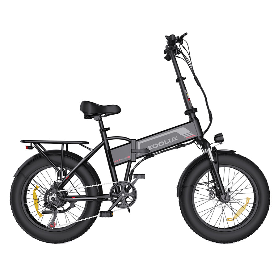 Koolux BK10S Fat Tyre Folding Electric Bike - Black, Compact E-Bike with Wide Tires and Rear Rack
