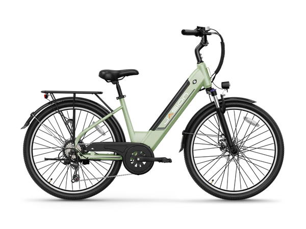 Jasion EB5 Roamer ST Electric City Bike - Light Green, Step-Through E-Bike with Rear Rack and Fenders