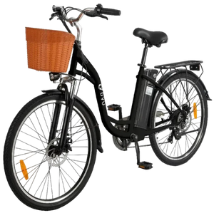 DYU C6 City E-Bike in Black with Front Basket and Rear Rack - Prime Pedals