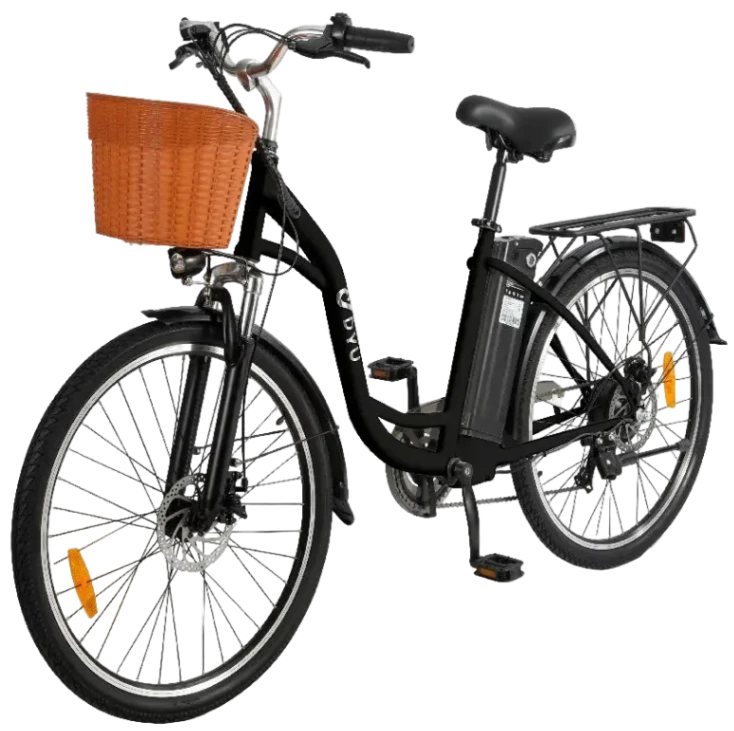DYU C6 City E-Bike in Black with Front Basket and Rear Rack - Prime Pedals