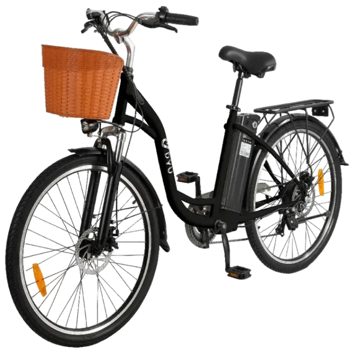 DYU C6 City E-Bike in Black with Front Basket and Rear Rack - Prime Pedals