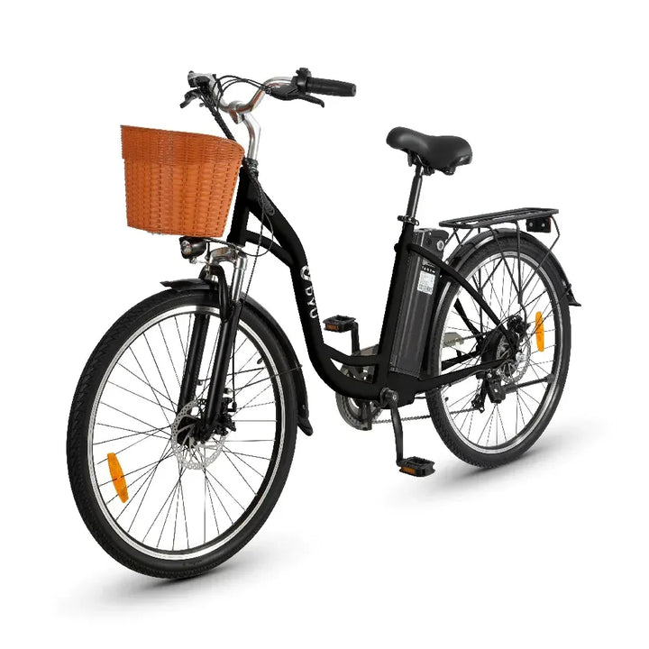 DYU C6 City Electric Bike - Black, Step-Thru E-Bike with Front Basket and Rear Rack