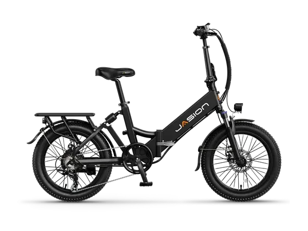 Jasion EB7 Step-Thru Folding Electric Bike - Black, Compact E-Bike with Rear Rack