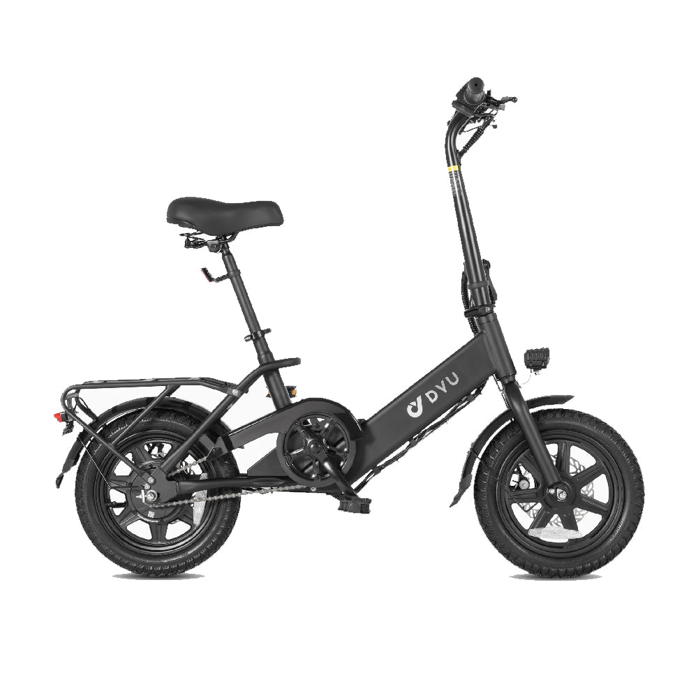DYU C3 Folding Electric Bike - Black, Compact E-Bike with Rear Rack for Urban Commuting