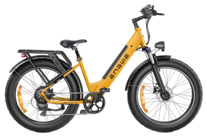 Engwe E26 Fat Tyre Step-Through E-Bike with Rear Rack in Bumblee Yellow - Prime Pedals