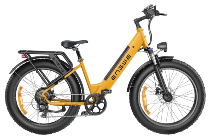 Engwe E26 Fat Tyre Step-Through E-Bike with Rear Rack in Bumblee Yellow - Prime Pedals