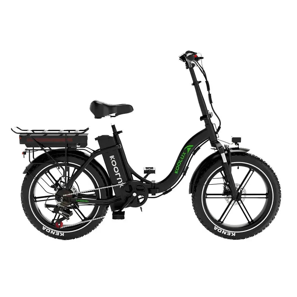 Koolux BK6S Pro Fat Tyre Folding Electric Bike - Black with Green Accents, Compact E-Bike with Wide Tires and Rear Rack