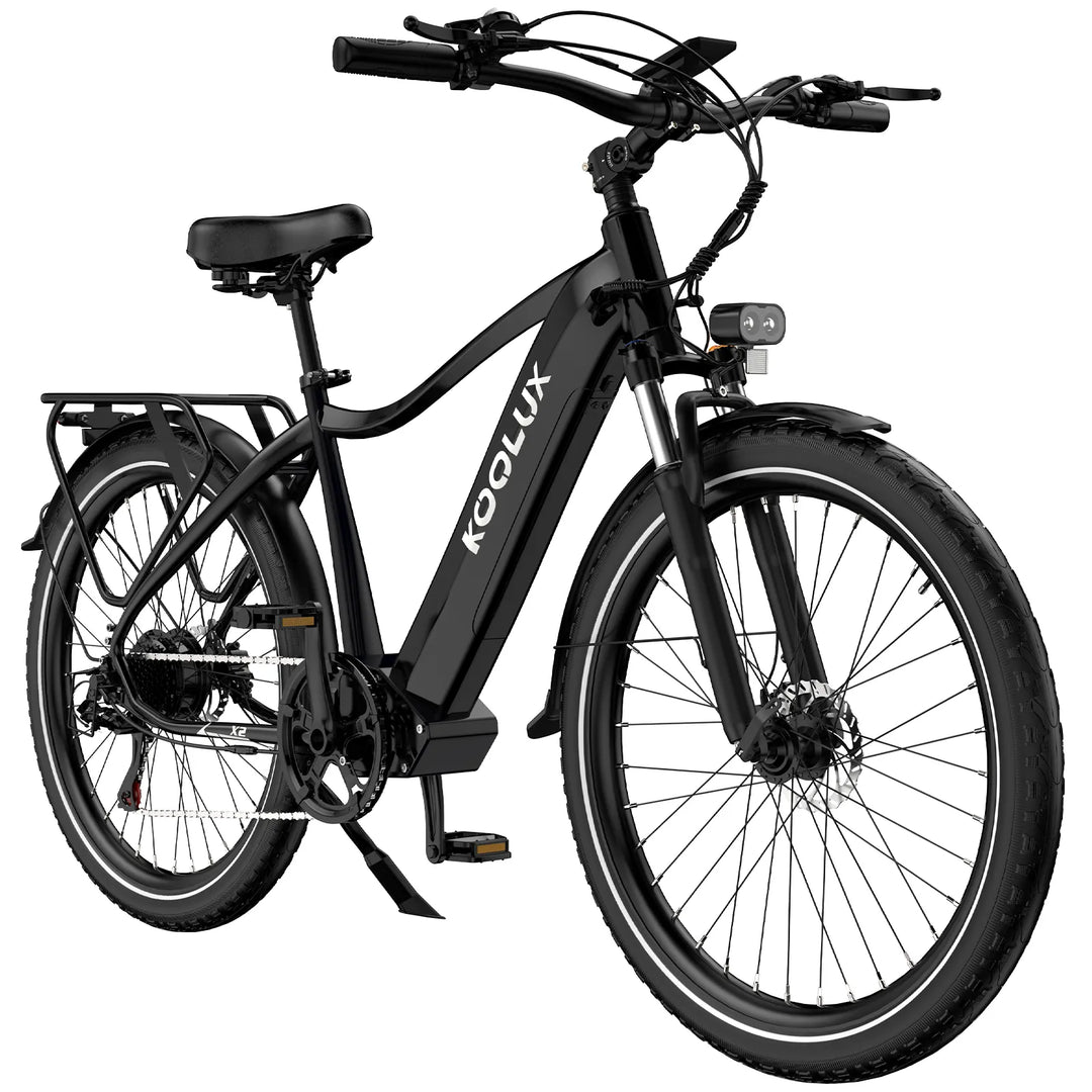 KOOLUX X3 Electric City Bike - Black, Step-Through E-Bike with Rear Rack and Front Light