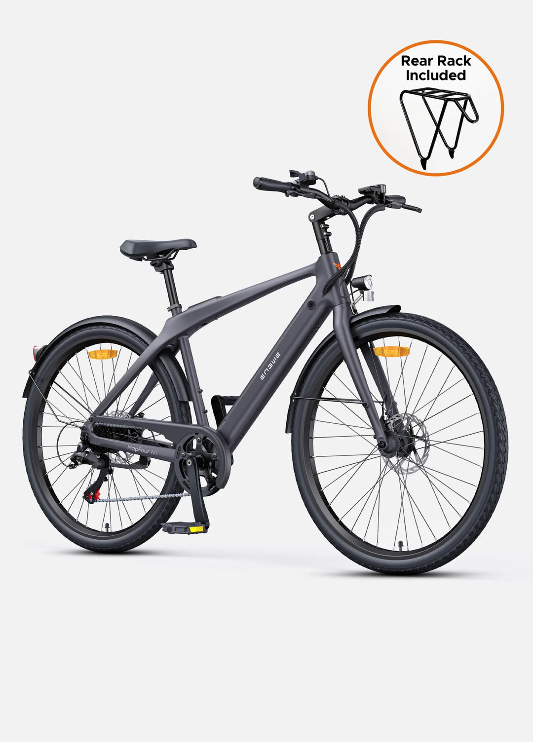 ENGWE MAPFOUR N1 Air Electric City Bike - Grey, Lightweight Step-Through E-Bike with Rear Rack Included