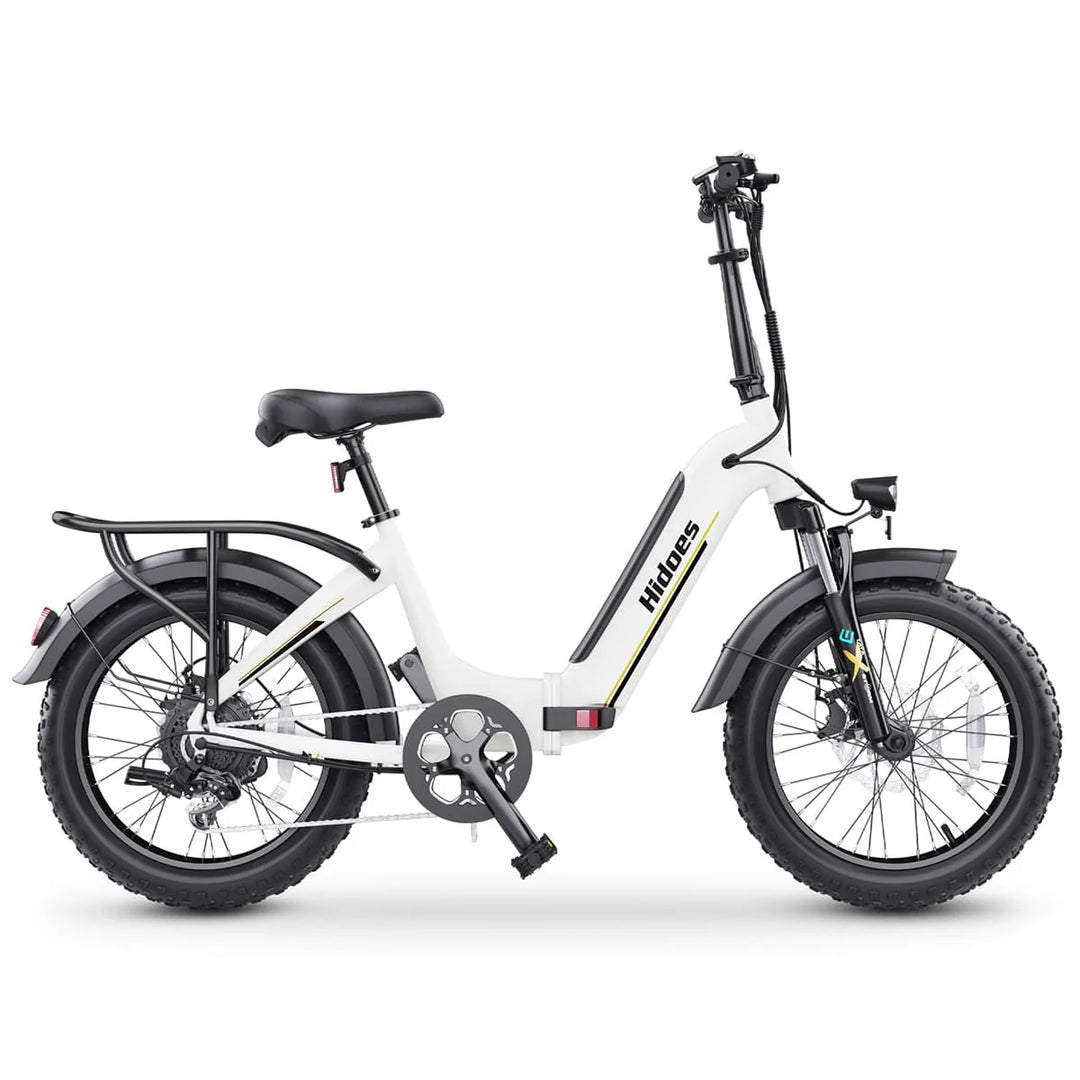 Hidoes BF1 Step-Through Folding Electric Bike - White, Compact E-Bike with Fat Tires and Rear Rack