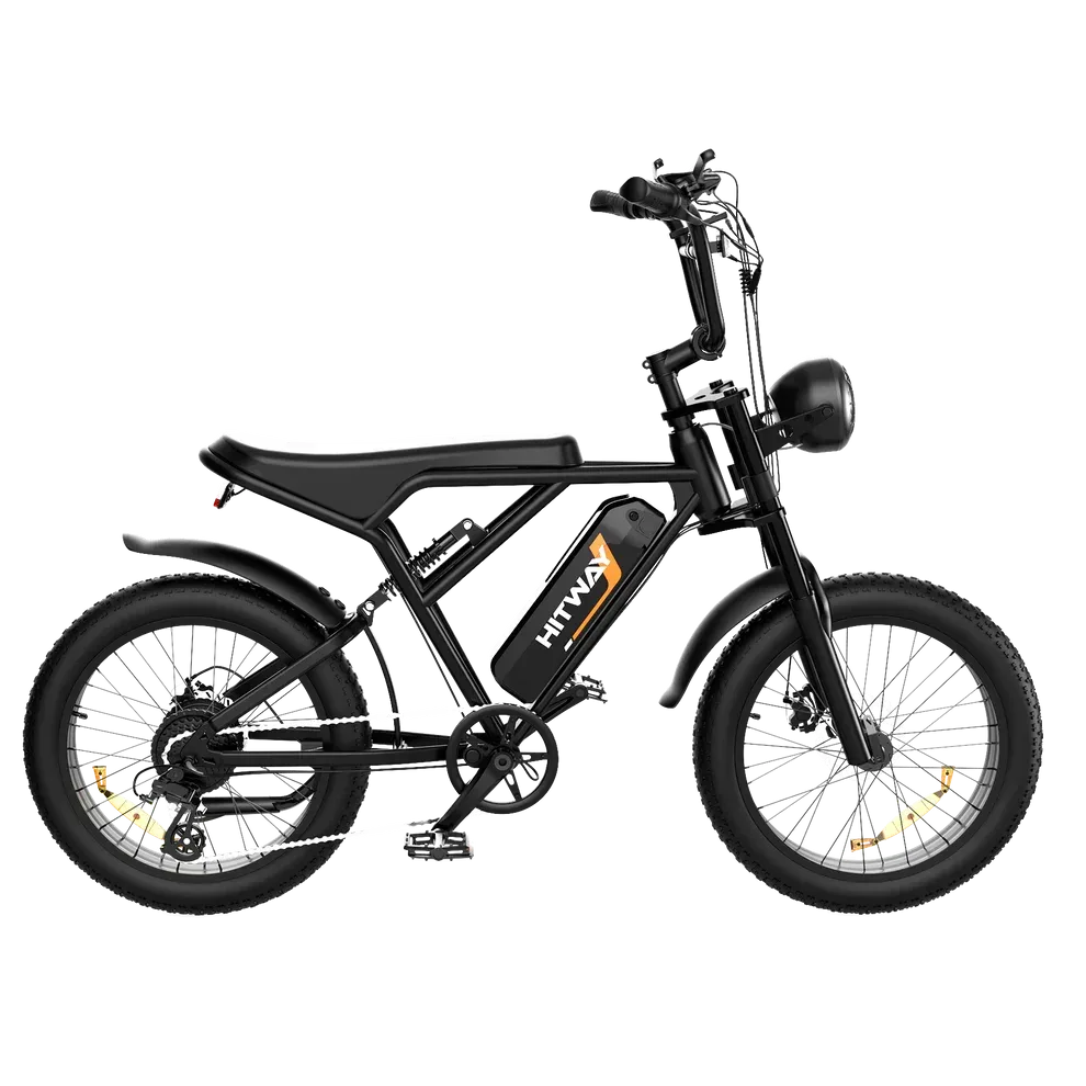 HITWAY BK29M Retro Electric Bike - Black, Vintage Style E-Bike with Fat Tires and Suspension
