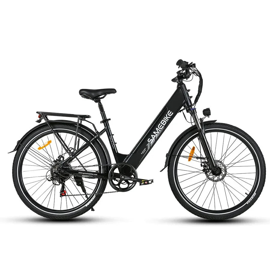 Samebike RS-A01 Pro Urban Electric Bicycle - Black, Step-Through E-Bike with Rear Rack and Fenders