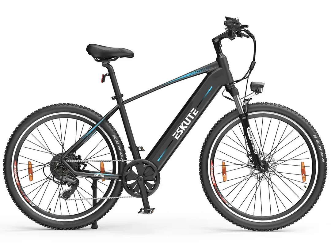 Eskute Netuno Plus Electric Mountain Bike - Black and Blue, Powerful E-MTB with Suspension Fork and Disc Brakes