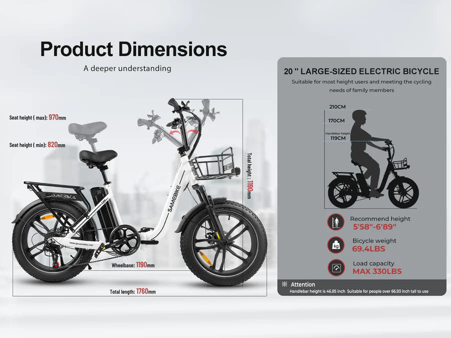 SAMEBIKE C05 Pro 250W 20″ Fat Tyre Folding E-Bike