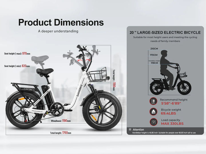SAMEBIKE C05 Pro 250W 20″ Fat Tyre Folding E-Bike