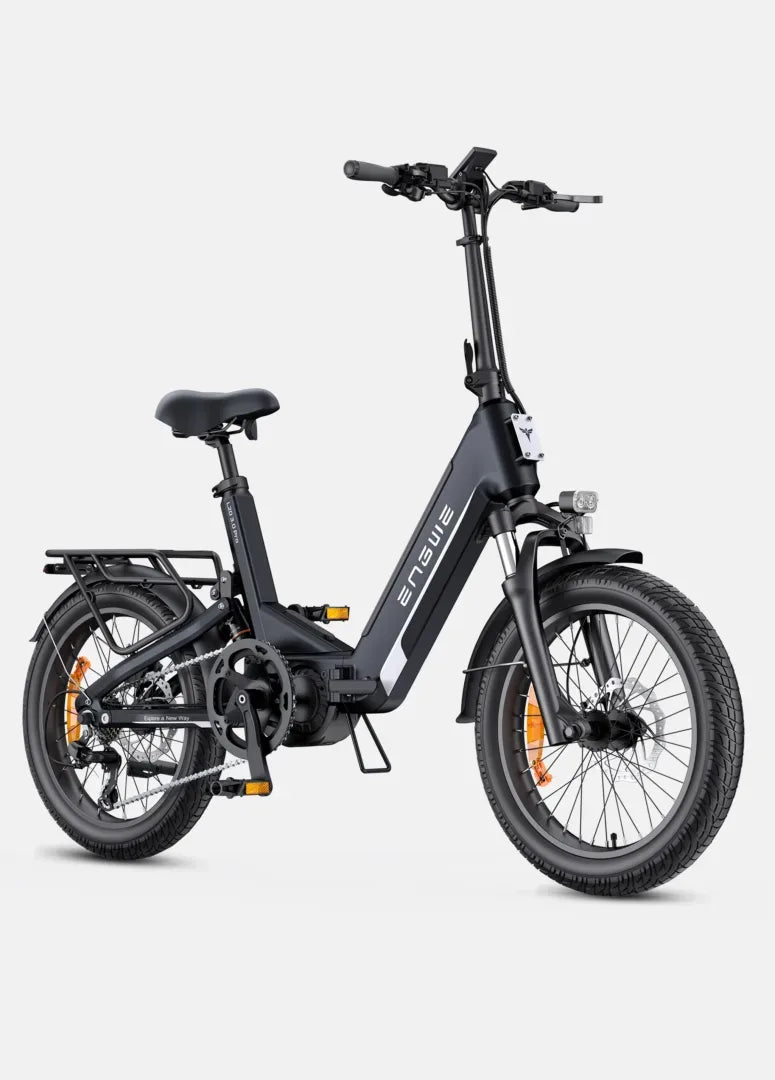 ENGWE L20 3.0 PRO Folding Electric Bike - Black, Compact E-Bike with Suspension, Rear Rack, and Step-Thru Frame