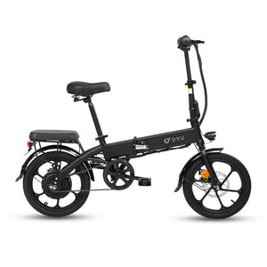 DYU A1F 16 Inch Folding Electric Bike - Black, Compact E-Bike with Rear Seat