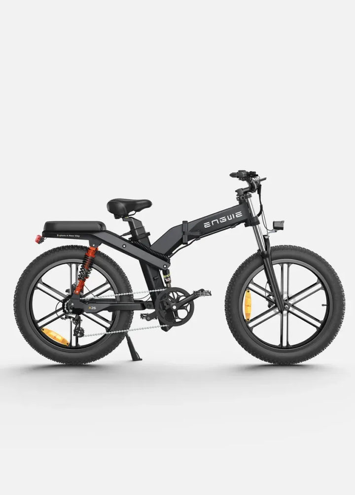 ENGWE X26 Folding Electric Bike - Black, Compact E-Bike with Fat Tires and Dual Suspension
