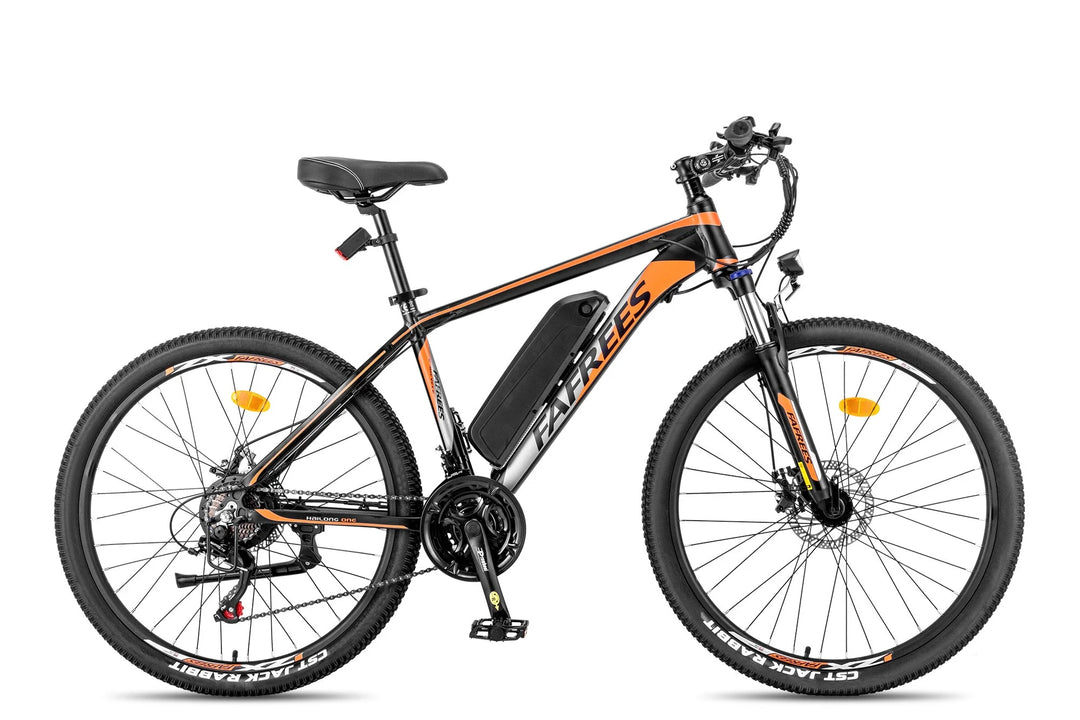 Fafrees Hailong One Electric Mountain Bike - Black and Orange, E-MTB with Front Suspension and Powerful Battery