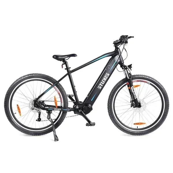 Eskute Netuno Electric Mountain Bike - Black with Blue Accents, Powerful E-MTB with Suspension Fork and Disc Brakes