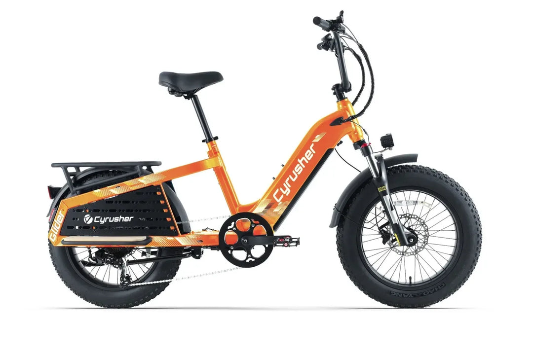 Cyrusher Glider Step-Through Fat Tire Electric Bike - Orange, Low Step E-Bike with Wide Tires and Rear Rack
