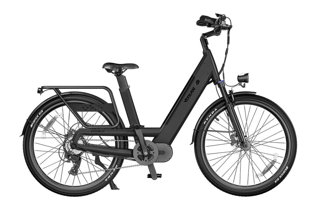 Vitilan L5 Urban Commuter Electric Bike - Black, Step-Through E-Bike with Rear Rack and Integrated Lights