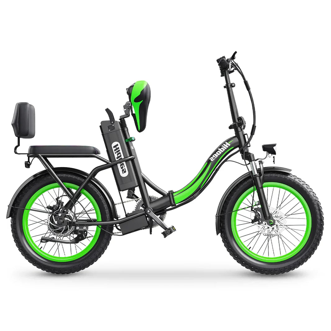 Hidoes C1 Folding Electric Bike - Black and Green, Compact E-Bike with Rear Rack and Child Seat Option