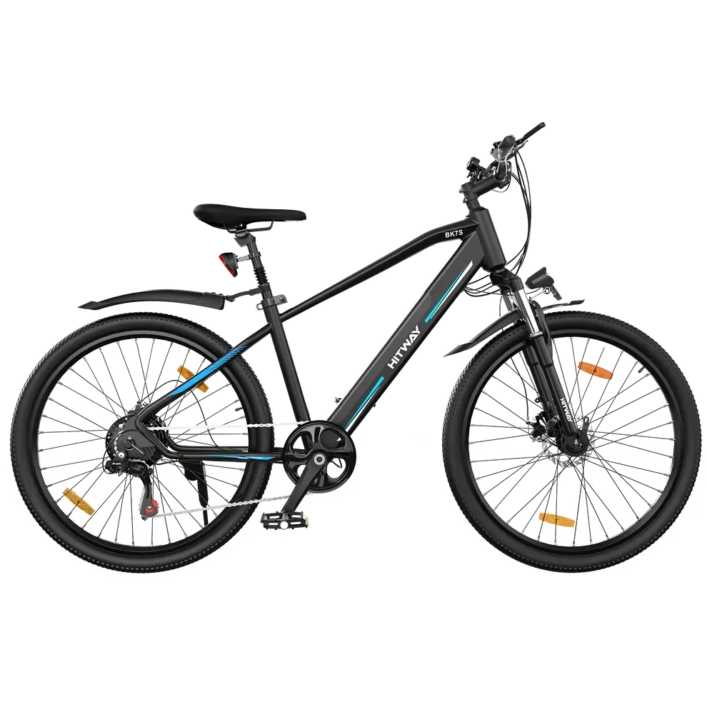 Hitway BK7S Electric Mountain Bike - Black, Powerful E-MTB with Suspension Fork and Disc Brakes