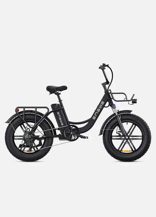 ENGWE L20 Fat Tire Step-Thru Electric Bike - Black, Compact E-Bike with Front Basket and Rear Rack
