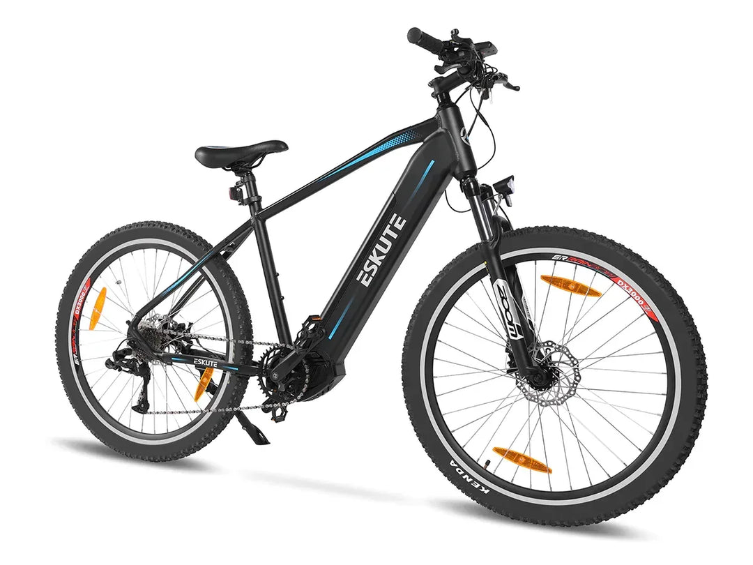 Eskute Netuno Pro Electric Mountain Bike - Black with Blue Accents, Powerful E-MTB with Suspension Fork and Disc Brakes