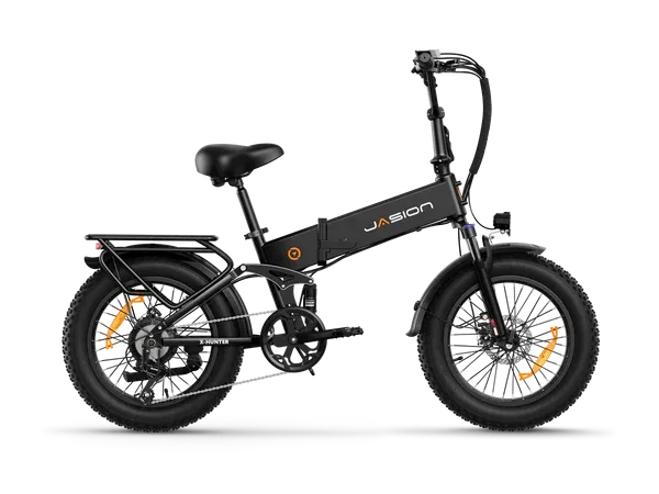 Jasion X-Hunter Foldable Fat Tire Electric Bike - Black, Compact E-Bike with Wide Tires and Rear Rack