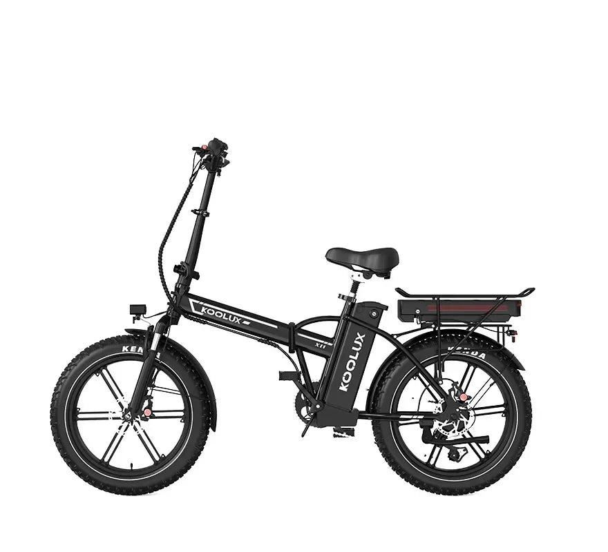Koolux X11 Fat Tyre Folding Electric Bike - Black, Compact E-Bike with Wide Tires and Rear Rack