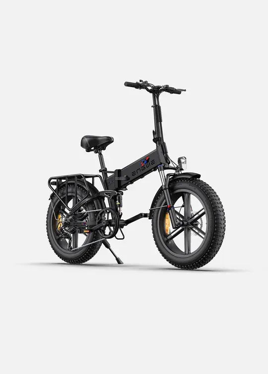 ENGWE Engine X Folding Fat Tire Electric Bike - Black, Compact E-Bike with Wide Tires and Rear Rack
