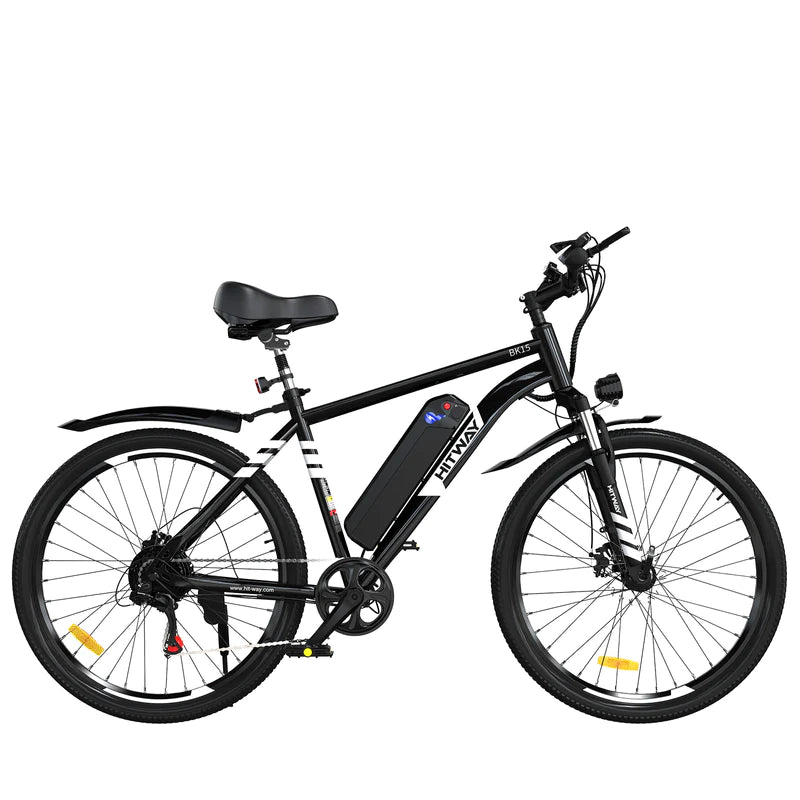 HITWAY BK15 Electric Commuter Bike - Black and White, E-Bike with Fenders and Front Light