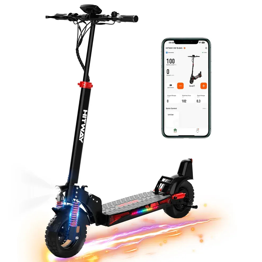 Hitway H9 Electric Scooter - Black, Powerful E-Scooter with Suspension and Smartphone App Control