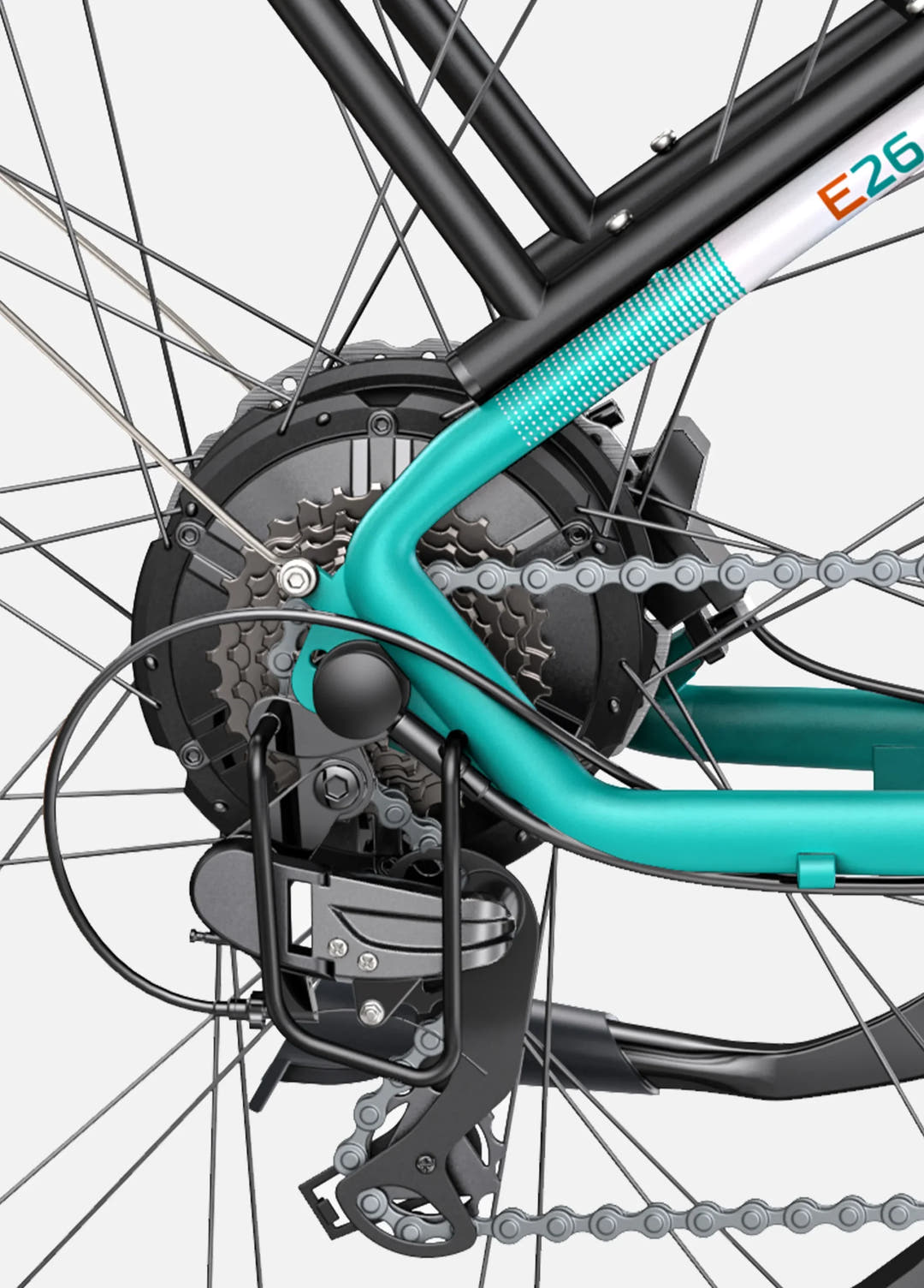 Engwe E26 Fat Tyre E-Bike in Gem Blue-gear view