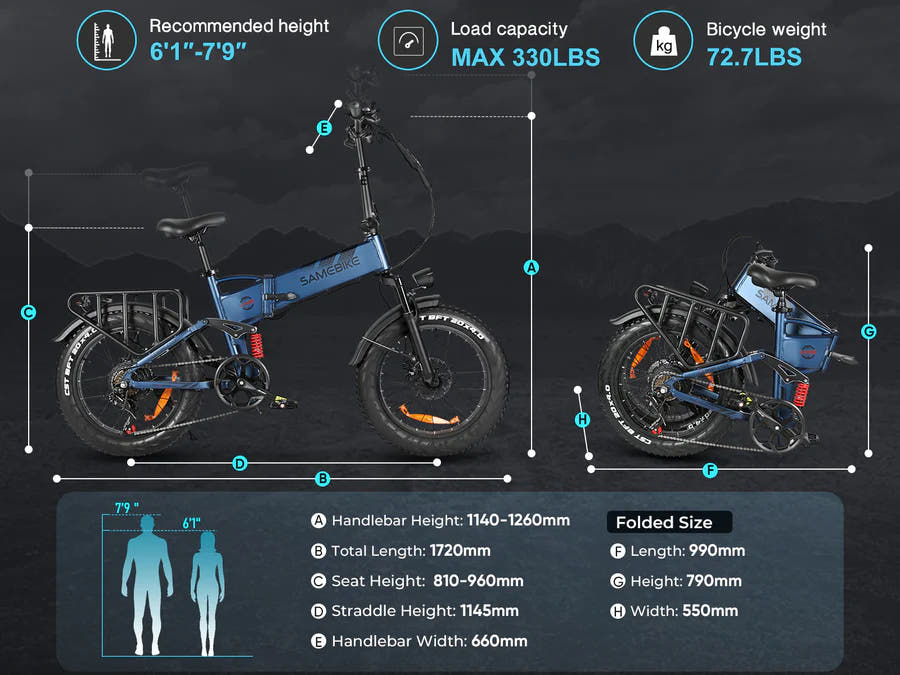 SAMEBIKE RS-A02 Pro 250W 20″ Fat Tyre Folding E-Bike